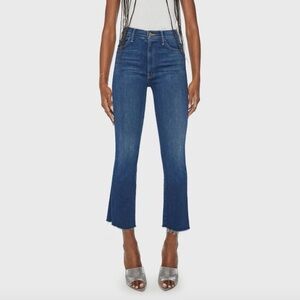 MOTHER The Hustler Ankle Fray Flare Jeans in Home Movies Dark Blue 27